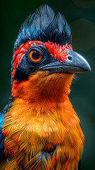 Fototapeta premium Amazon Motmot head, its beak and feathers detailed with a soft focus background