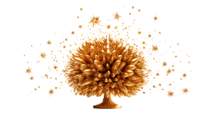 fireworks sign with golden elements star, isolated on transparent background.