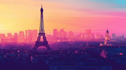Obraz premium Paris, France Cityscape Colorful Illustration 
