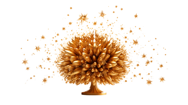 fireworks sign with golden elements star, isolated on transparent background.