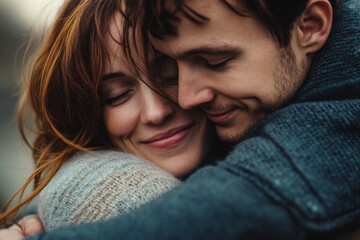 Young couple is embracing, enjoying a moment of love