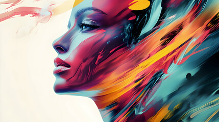 Naklejka premium multicolored abstract portrait, headshot poster cover design illustration, conceptual digital art