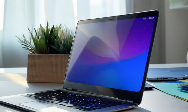 Close-up of Sleek Laptop Opening on Tech Desk