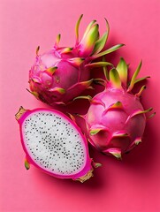 close-up photo of dragon fruits on pink background

