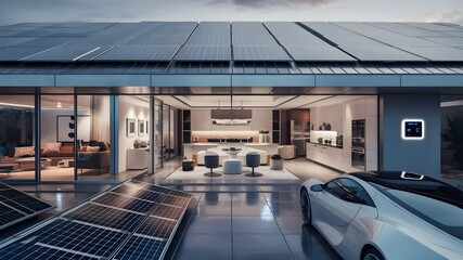 Obraz premium Modern House with Solar Panels and Stylish Interior Design Architecture