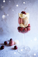 Holiday Macaron, Cherry and Mascarpone Individual Trifle Layered Dessert.