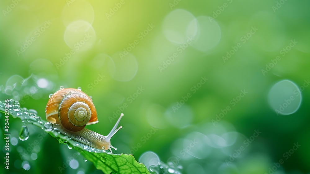 Poster a tiny snail against a lush green background in a crisp minimalistic representation ai generated ill