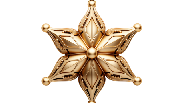 Golden Star Christmas Tree Topper, isolated on transparent background.