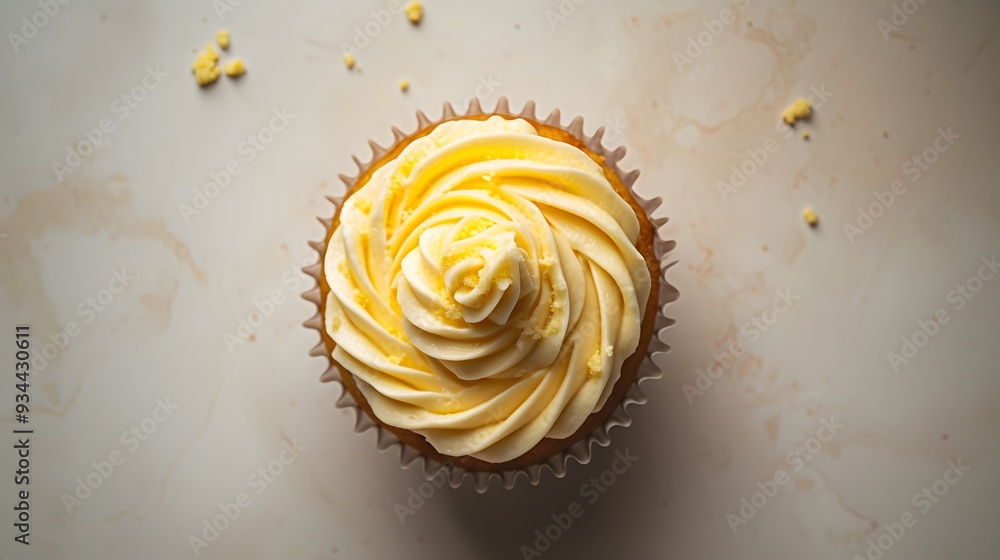 Aufkleber a top-down view of a cupcake with a simple uncluttered setup ai generated illustration