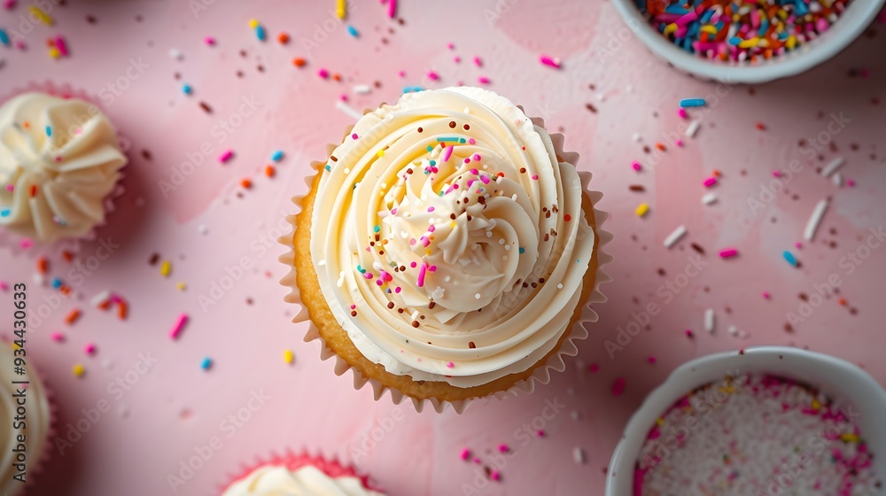 Aufkleber a top-down view of a cupcake with a simple uncluttered setup ai generated illustration