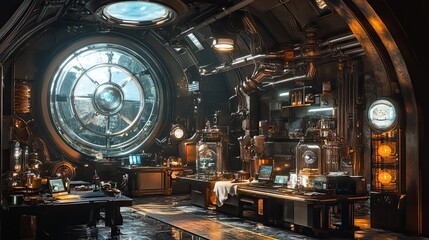 A Futuristic Laboratory With Large Circular Windows