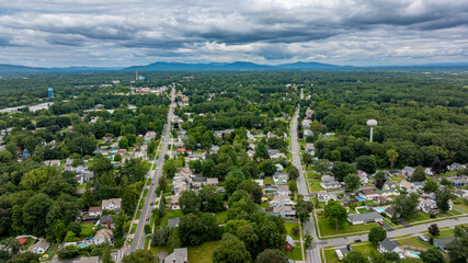 August 20 2024, Sunny afternoon summer aerial image of the area surrounding Fort Edward, NY, USA	