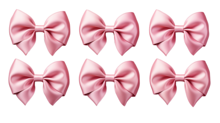 pink satin ribbon bow collection, isolated on transparent background.