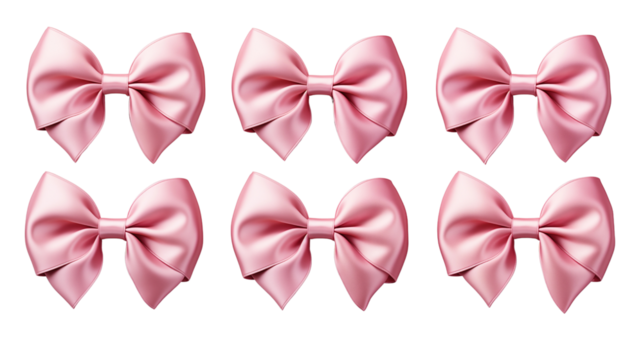 pink satin ribbon bow collection, isolated on transparent background.
