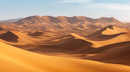 Naklejka premium A vast barren desert with towering sand dunes AI generated illustration