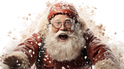 Santa Claus Christmas happy smile dancing have fun, isolated on transparent background.