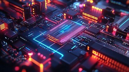 Obraz premium Abstract Circuit Board with Neon Lights Technology Background