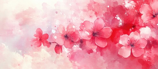 Fototapeta premium Watercolor digital illustration featuring a background of blooming pink flowers