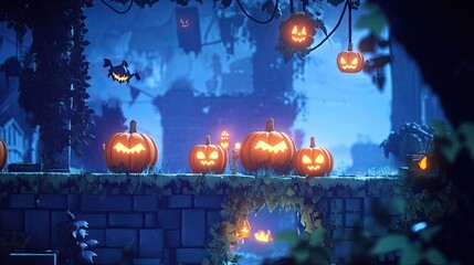 Jack-O'-Lantern Lit Halloween Night Scene