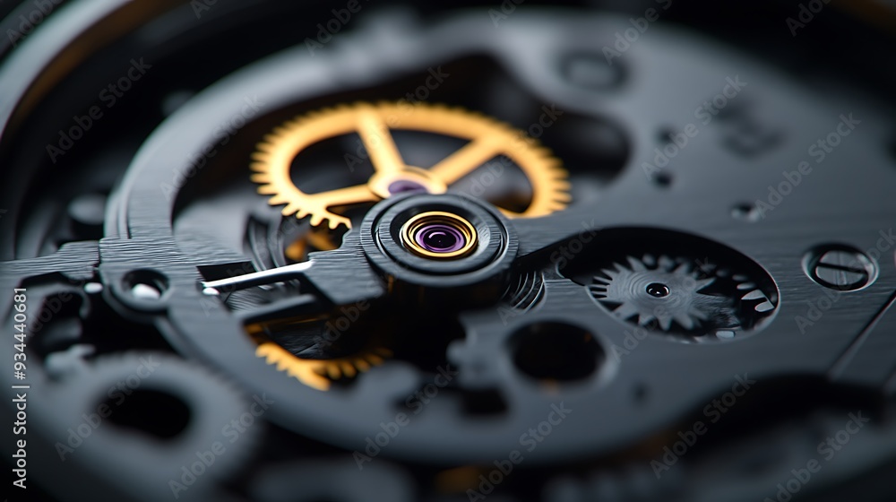 Poster closeup of watch mechanism with gears and cogs