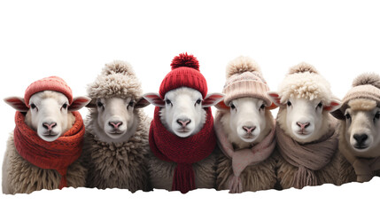 Obraz premium Set of Cows wearing a christmas hat, isolated on transparent background.