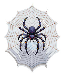 vector illustration of a creepy spider on a cobb web, halloween, spooky, scary, spider