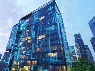 Sustainable Smart Commercial Building with Illuminated Futuristic Design in Financial District