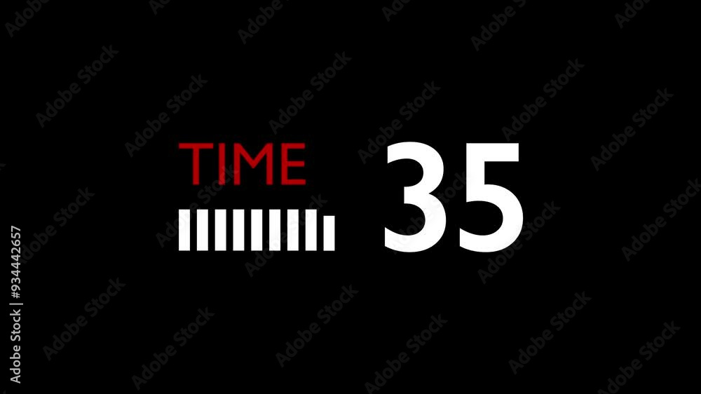 Poster sleek 40-second red and white countdown with bold minimalist design and dynamic bars on a black back