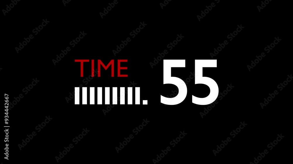 Poster sleek 60-second (1 minute) red and white countdown with bold minimalist design and dynamic bars on a