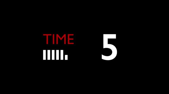 Sleek 10-Second Red and White Countdown with Bold Minimalist Design and Dynamic Bars on a Black Background. Shrinking bars gradually decrease in length as time counts down. 4K Motion Graphics.