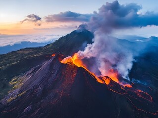 Fototapeta premium Dramatic Volcanic Eruption Captured by IoT Devices Monitoring Ecosystem