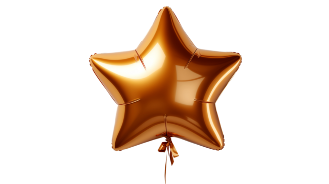 Shiny metallic balloon star, isolated on transparent background.