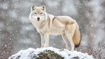 Naklejka premium Majestic Wolf Standing on a Snowy Hill