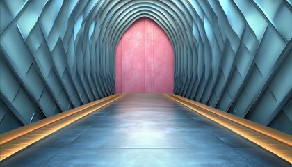 Obraz premium Abstract Architectural Passageway with Pink Wall and Gold Accents