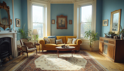 Colourful living room Victorian Revival Interior Design