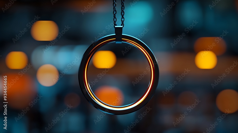 Poster glowing ring with chain in abstract bokeh background