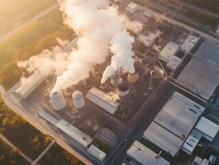 Aerial View of Industrialized City with Smoking Chimneys Highlighting Need for Sustainable Energy and Emission Control Solutions
