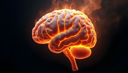 Obraz premium Smoking and Burning Realistic Brain on Fire Symbolizing Stress, Anger and Burnout