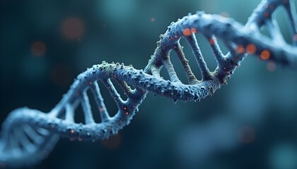 Detailed 3d rendering of DNA strand. DNA breaking due to genetic mutations.