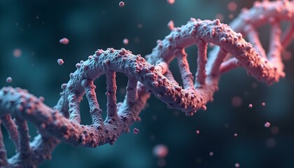 Detailed 3d rendering of DNA strand. DNA breaking due to genetic mutations.