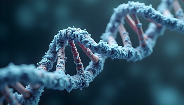 Detailed 3d rendering of DNA strand. DNA breaking due to genetic mutations.