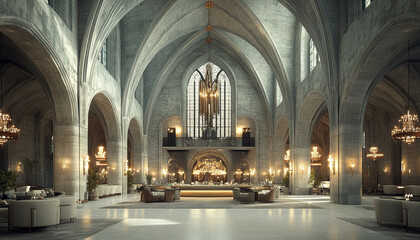 Obraz premium Contemporary Gothic Hotel Lobby Dramatic and Sleek