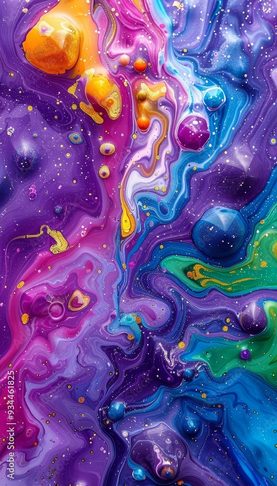 Poster amazing abstract painting with a bright mix of colors and chaotic fluid shapes that blend together t