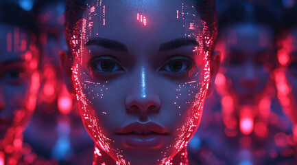 AI Artificial intelligence cyber. Futuristic AI abstract design, intricate circuitry pattern. AI Robot face, virtual human, virtual character, digital clone, machine learning. Realistic photo