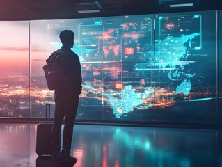 Fototapeta premium Futuristic Travel Platform Powered by AI Driven Analytics and Visualization