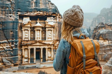 Exploring the Ancient Ruins of Petra From a Mountainous Perspective During a Cloudy Day