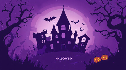 Halloween Card Design Banner Scenery. Text "HALLOWEEN" on a beautiful background. 