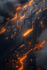 Glowing Circuit Board with Smoke.