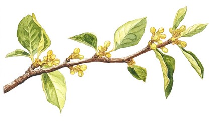 Obraz premium Watercolor illustration of a Pagoda tree branch Styphnolobium japonicum showcasing its significance in traditional herbal medicine