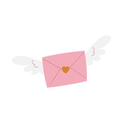 pink envelope with heart and wings